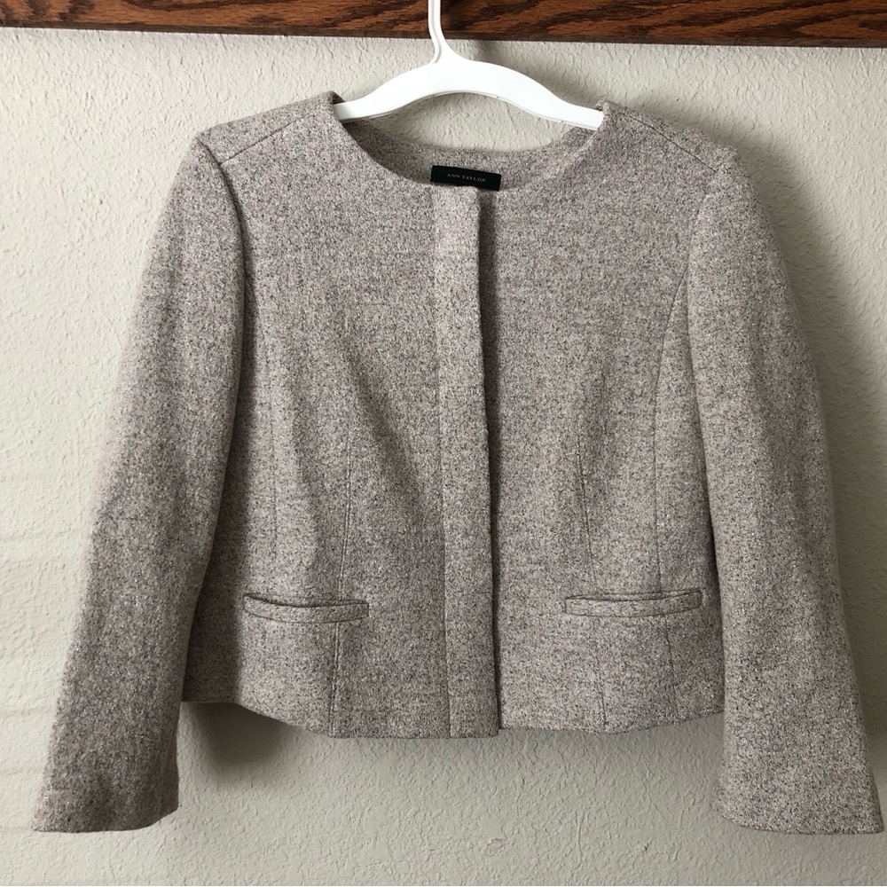 Ann Taylor Dusky Pink and Silver Cropped Blazer